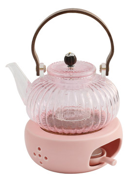 粉色玻璃茶壶蜡烛温茶炉女士茶具