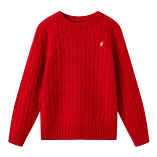 【新年款】POLOWALK女童羊毛衫2026新品时尚绞花圆领套头羊毛衫