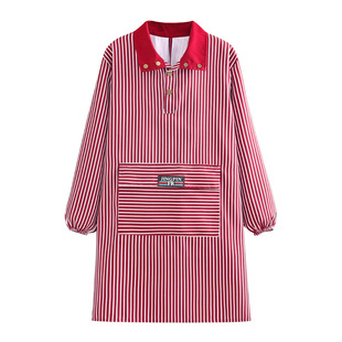 新款长袖防泼水围裙家用厨房做饭耐脏耐磨上班罩衣防污透气工作服