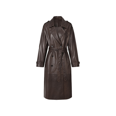 头层绵羊皮长款真皮风衣