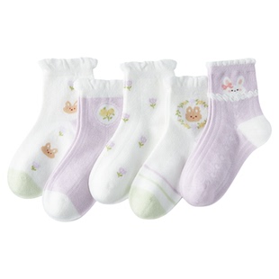 儿童袜子女童纯棉薄款春季中筒袜女宝a类透气网眼袜子女孩全棉袜