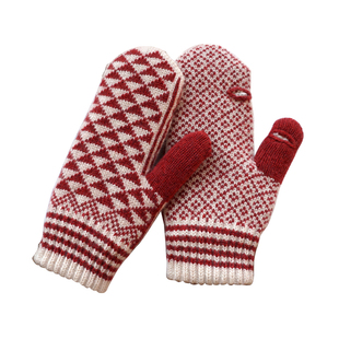 秋冬新品女士纯羊毛双层加绒加厚可露半指触屏保暖毛线连指手套