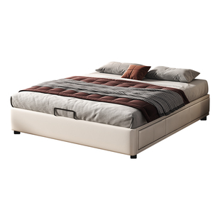 无床头高箱储物床现代简约意式极简皮艺榻榻米主卧大床无靠背