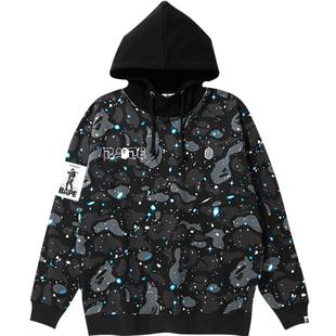 BAPE女装春夏猿人徽章字母夜光星空拼接连帽卫衣214507E