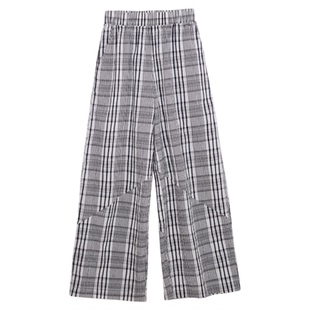 荒荒家宽松格子休闲裤2025夏季新款小众垂感设计直筒高腰阔腿裤女