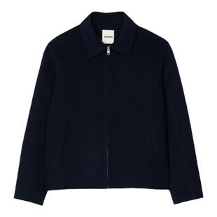 SANDRO2025秋冬男装时尚简约深蓝色翻领绵羊毛混纺休闲夹克外套