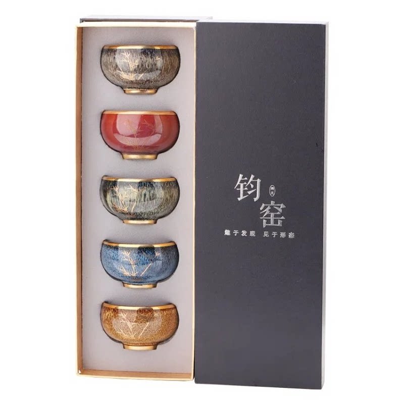 中式窑变陶瓷茶杯手工描金主人杯