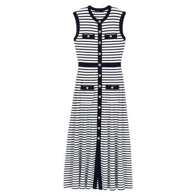 Maje法式黑白条纹无袖针织连衣裙