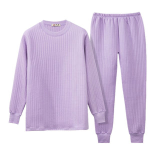 中老年加厚保暖内衣套装女加肥加大三层全棉圆领妈妈加厚秋衣秋裤