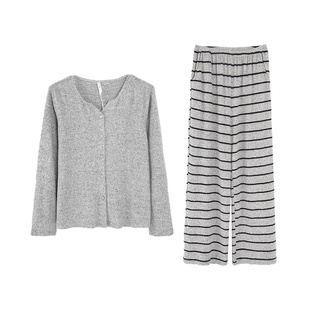 安之伴【巨柔软】睡衣女春秋2026新款条纹秋冬季磨毛家居服可外穿