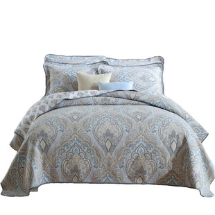 美式2025新款双面纯棉绗缝被三件套韩国高档床盖欧式四季通用床单