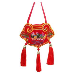 婚庆同心锁订婚锁双面刺绣龙凤鸳鸯挂锁地方特色情侣荷包开口香袋