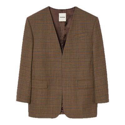 SANDRO格纹无领西装外套