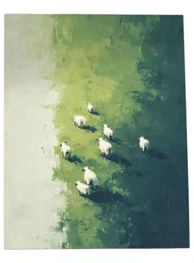原野绵羊纯手绘油画客厅绿色装饰画肌理玄关风景挂画现代沙发墙画