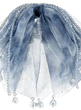 兰诺蓝色蝴蝶结水晶马尾抓夹女高级感2026新款发量大半扎发鲨鱼夹