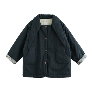 砚台家童装保暖加厚棉袄冬装新款男童中长款棉服森系复古夹棉外套