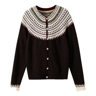 【冬日浪漫旋律】羊毛混纺纱线 费尔岛几何提花圆领长袖针织衫