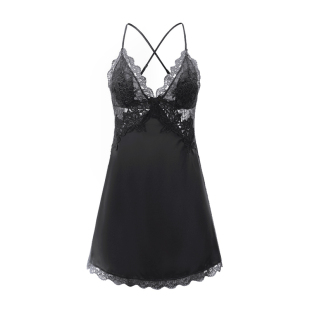 今夕何夕性感睡衣女款2026新款冰丝吊带睡裙蕾丝镂空带胸垫家居服