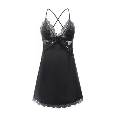 今夕何夕性感睡衣女款2026新款冰丝吊带睡裙蕾丝镂空带胸垫家居服