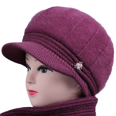 冬季妈妈老人奶奶加绒兔毛线帽