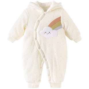 乖奇熊冬季装婴幼儿连帽连体衣夹棉保暖棉服宝宝可爱哈衣爬服加厚