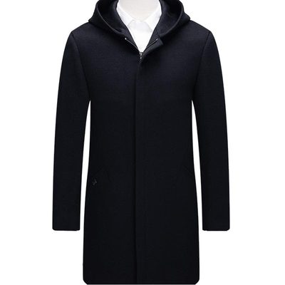 中老年商务休闲纯羊毛连帽大衣