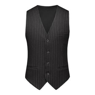 春秋款男士条纹修身西装马甲背心加大码酒店餐厅工作马夹无袖坎肩