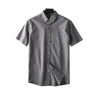 品质到位！高支棉定制泡泡纱！夏季男士休闲条纹肌理翻领短袖衬衫