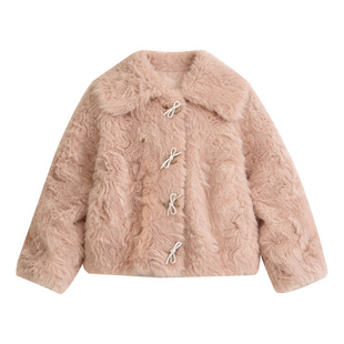 萌校长女童皮草外套冬新款皮毛一体花狐环保毛粉色中长款宝宝大衣