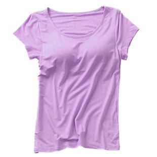 莫代尔带胸垫短袖T恤 免穿文胸罩杯一体式上衣瑜伽纯棉睡衣女夏季