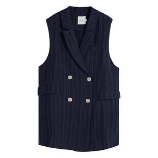 UGIZ商场同款2022夏季新品韩版女装西装领条纹西装马甲女UBEF906
