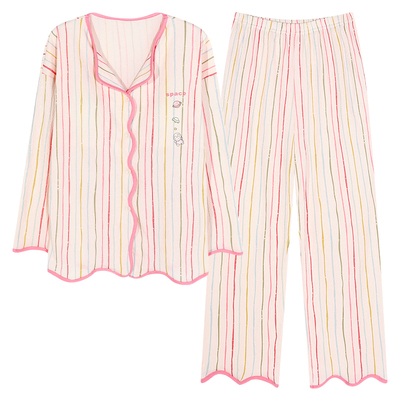 秋冬季自带胸垫一体长袖睡衣套装