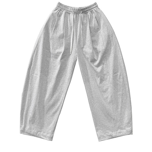 Aurocean 夏日轻盈浅花灰色运动卫裤 弯刀廓形解构大版纯棉休闲裤