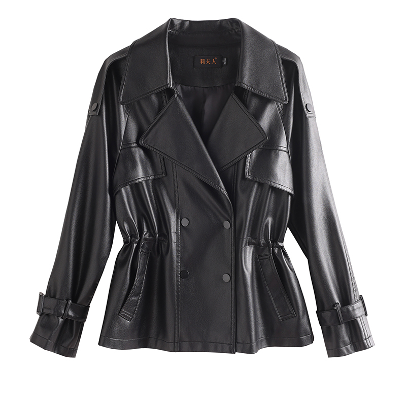 2025新款真皮皮衣女短款宽松机车皮夹克高级感绵羊皮收腰风衣外套