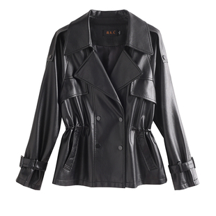 2025新款真皮皮衣女短款宽松机车皮夹克高级感绵羊皮收腰风衣外套