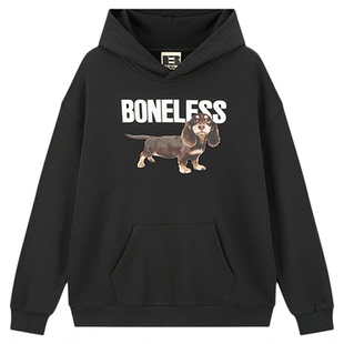 BONELESS长毛腊肠小狗印花连帽卫衣秋季新款宽松趣味重磅情侣帽衫