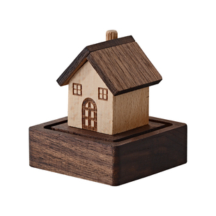 法式中古风实木小房子扩香木摆件创意桌面装饰品卧室床头柜摆件
