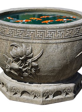 石雕鱼缸花盆大缸仿古圆门海荷花缸流水摆件养鱼户外庭院青石石头