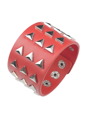 三角形扁平铆钉棕皮大红朋克手链