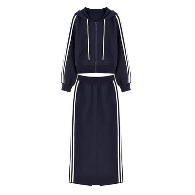 秋水伊人棉2025年春开叉套装撞色