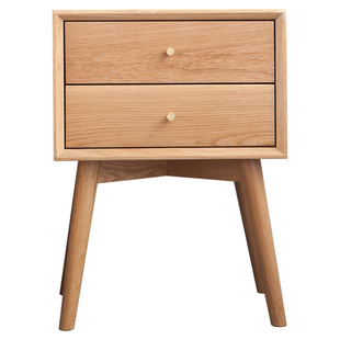北欧实木床头柜简约现代卧室储物柜带抽屉斗柜白橡木床边柜原木色