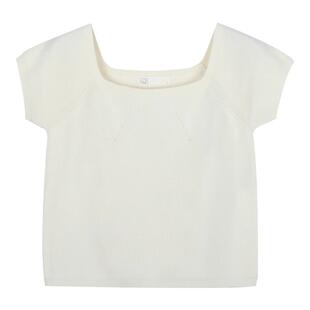 chictang韩版法式短袖气质小众设计温柔白色方领上衣女夏鑫伍