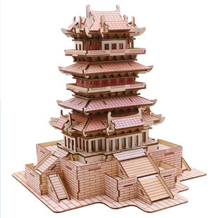 鹳雀楼3d立体仿真古建筑拼图手工益智木质拼装模型diy玩具