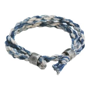 【银扣两圈均码手绳】原创手工纯银棉麻植物蓝染男女调节手环手链