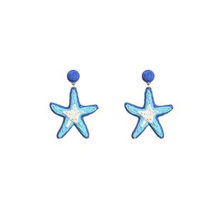 显白清凉感蓝色耳钉女夏气质小众夸张耳环海边度假风流苏耳坠耳饰