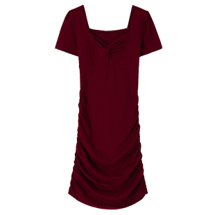 夜店女装低胸方领性感连衣裙夜总店辣妹抽褶约会短裙紧身包臀裙子