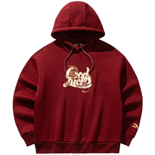 安踏好事发生加绒连帽卫衣女新年款红色保暖运动上衣162618706S