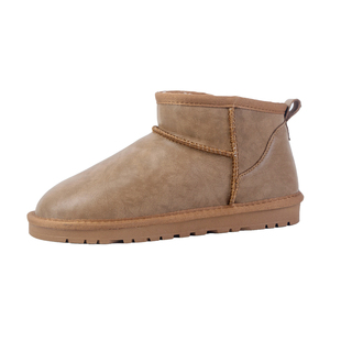 2025新款冬雪地靴女短筒加绒加厚周冬雨同款防水皮面平底时尚棉鞋