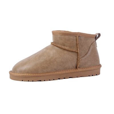 2025新款冬雪地靴女短筒加绒加厚周冬雨同款防水皮面平底时尚棉鞋