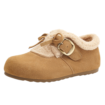 达芙妮加绒雪地靴女冬平底勃肯鞋